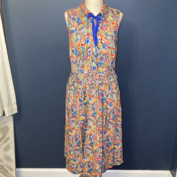 Liberty Floral J. Crew Sleeveless Midi Dress Size 4 with pockets - Picture 1 of 3